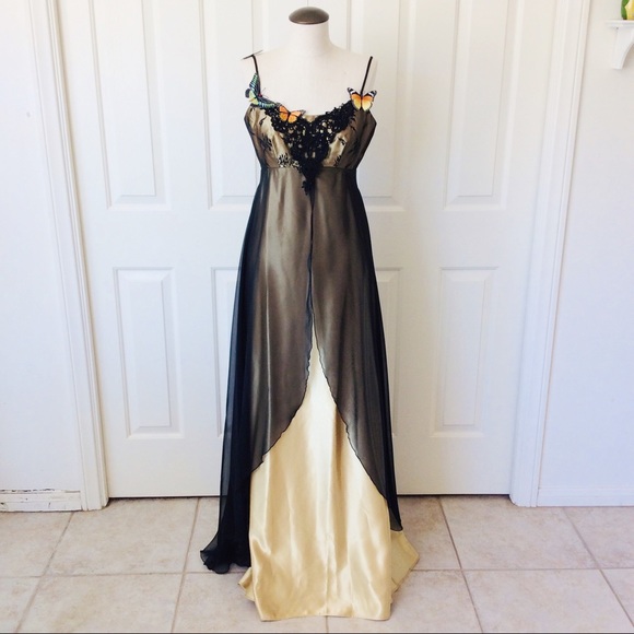 Vintage Dresses & Skirts - Vintage 4 Loralie Butterfly Prom Dress Black Gold